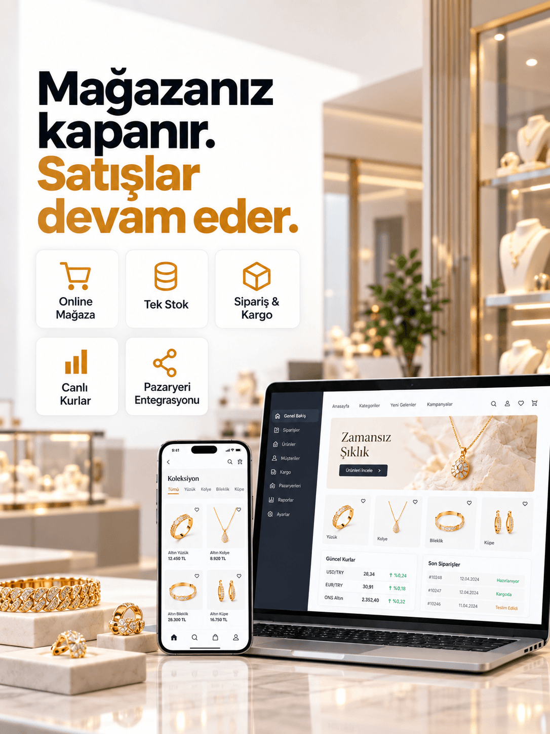 Sarraf e-ticaret yönetimi; ürün, sipariş ve kargo takibi tek ekranda