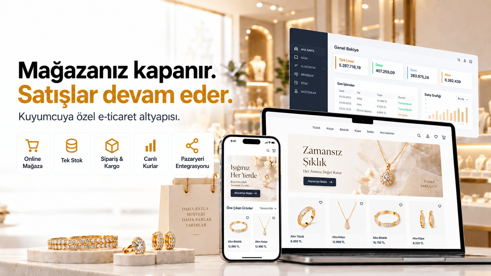 Sarraf e-ticaret yönetimi; ürün, sipariş ve kargo takibi tek ekranda